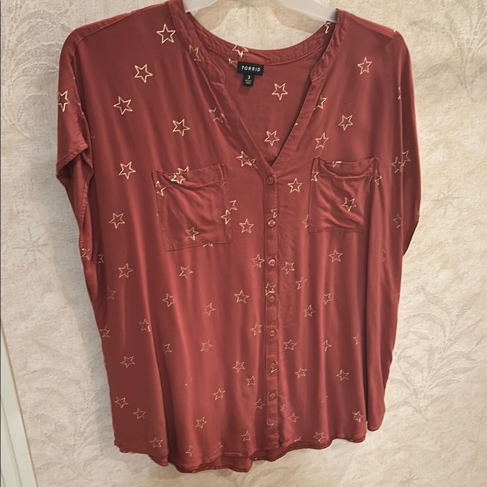 Torrid Pink Relaxed Buttoned Blouse
